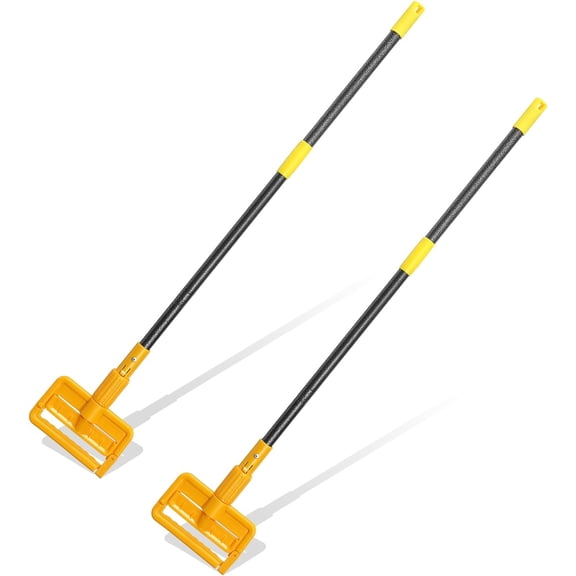 Yeyebest Mop Handle Commercial Heavy Duty - 60 inch Splicing Metal Clamp Mop Handle for Industrial & Household Floor Cleaning,Quick Change,Yellow, 2Pack