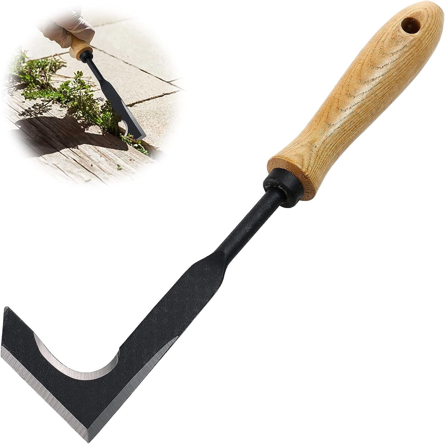 Yeyebest Steel Crack Weeder,Manual Crevice Weeding Tool with Wooden
