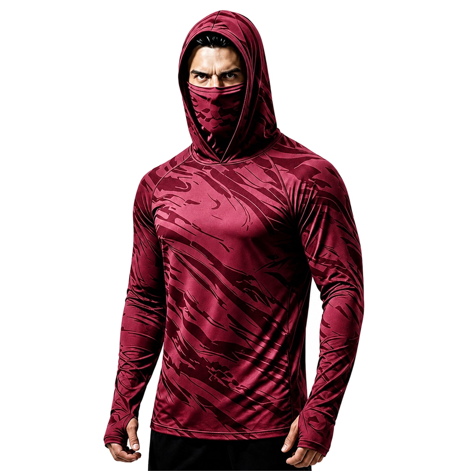 Catholic Rash Guards Yfalhf Men's Hooded Sun Shirts with Mask Fishing Shirts for Men Long ...