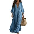 thumbnail image 1 of Yfalhf Women Boho Lace V‑Neck Batwing Sleeve Maxi Dress, Flow‑y Oversized Beach Vacation Dress, Photo‑Ready Long Dress for Summer Holiday Getaways,Blue,XL, 1 of 5
