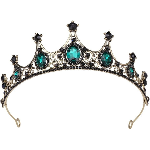 Yfe Wedding Bridal Crown Tudor Crown Tiara Emerald Crystal Crown Headband for Women and Girls Baroque PROP Crown