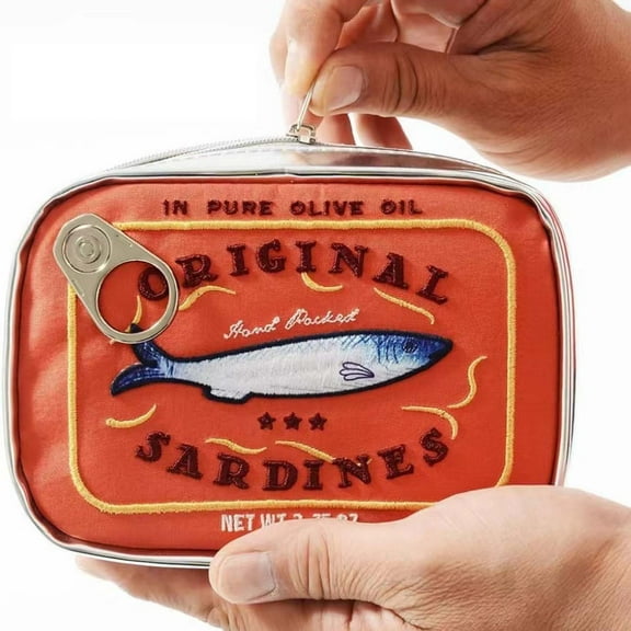 Yforlp Canned Sardines Makeup Bag, Funny Sardine Tin Fish Cosmetic Bag, Creative Cute Makeup Bag Kawaii Pencil Case Pouch, Coquette Make up Pouch for Women