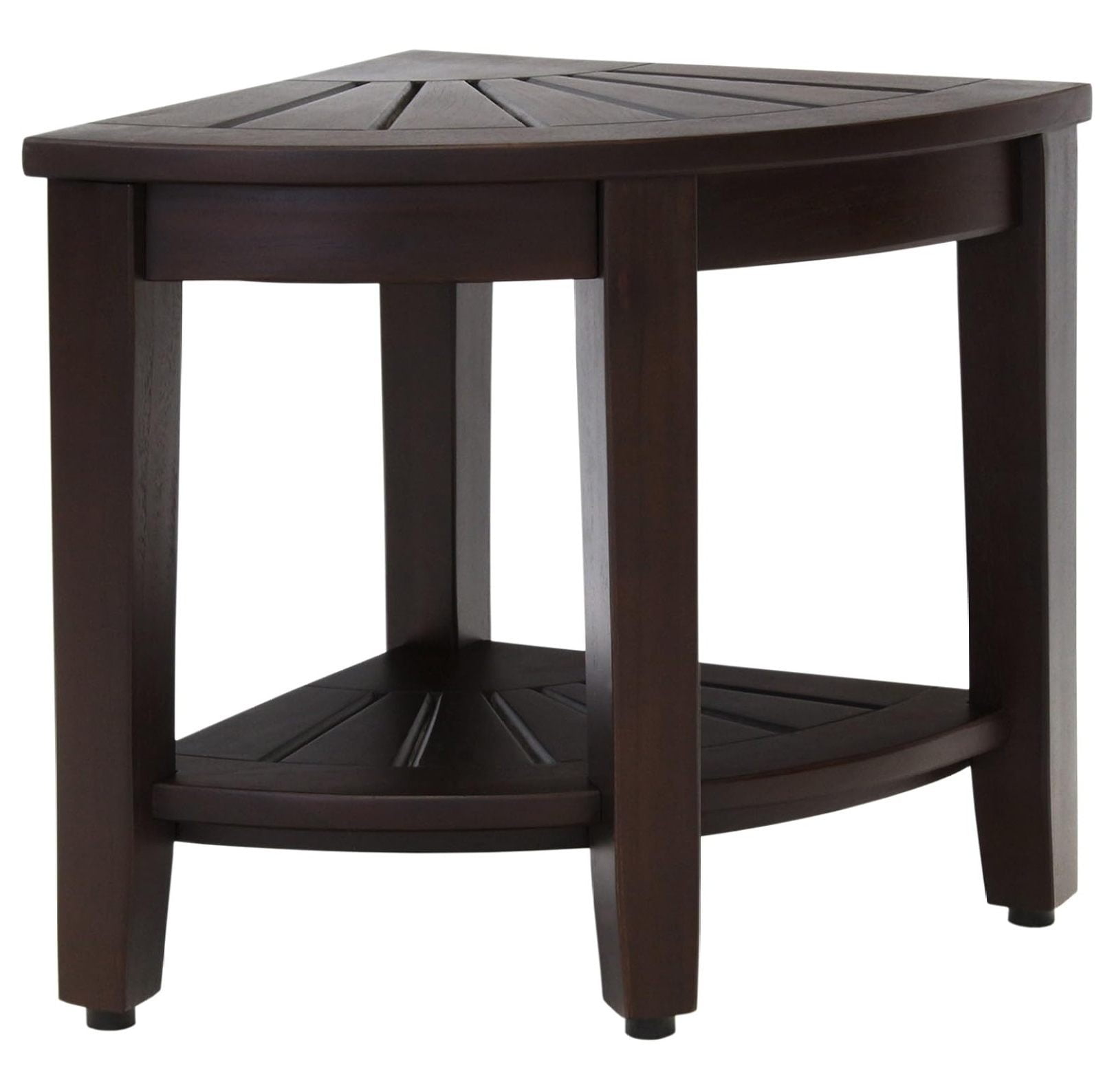 Kai 15.75" Mocha Teak Corner Shower Bench with Shelf