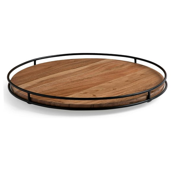 YfulYde 18 Wooden Lazy Susan - Espresso - Iron Edges - Table Top Turntable - Cabinet or Pantry Organizer - Decorative Spice Rack Medicine Cleaning Spinning Table - Wood