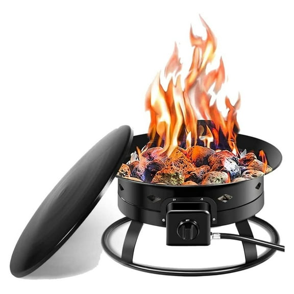 YfulYde 19 Gas Bowl, 58,000BTU Portable Propane w/Cover Lava Rock Stone, Stabilizer Ring & Carry Kit, Gas Fire Bowl for Patio Camping Backyard Party