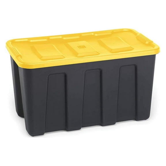 YfulYde 34-Gallon Durabilt Plastic Stackable Home Office Garage Storage Organization Container Bin w/Lid and Handles, Black/Yellow (2 Pack)