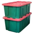 thumbnail image 1 of YfulYde 4427MXDC.02 Durabilt 27 Gallon Heavy Duty Impact Resistant Stackable Holiday Storage Tote with Snap-Fit Lid, Green/Red (2 Pack), 1 of 9