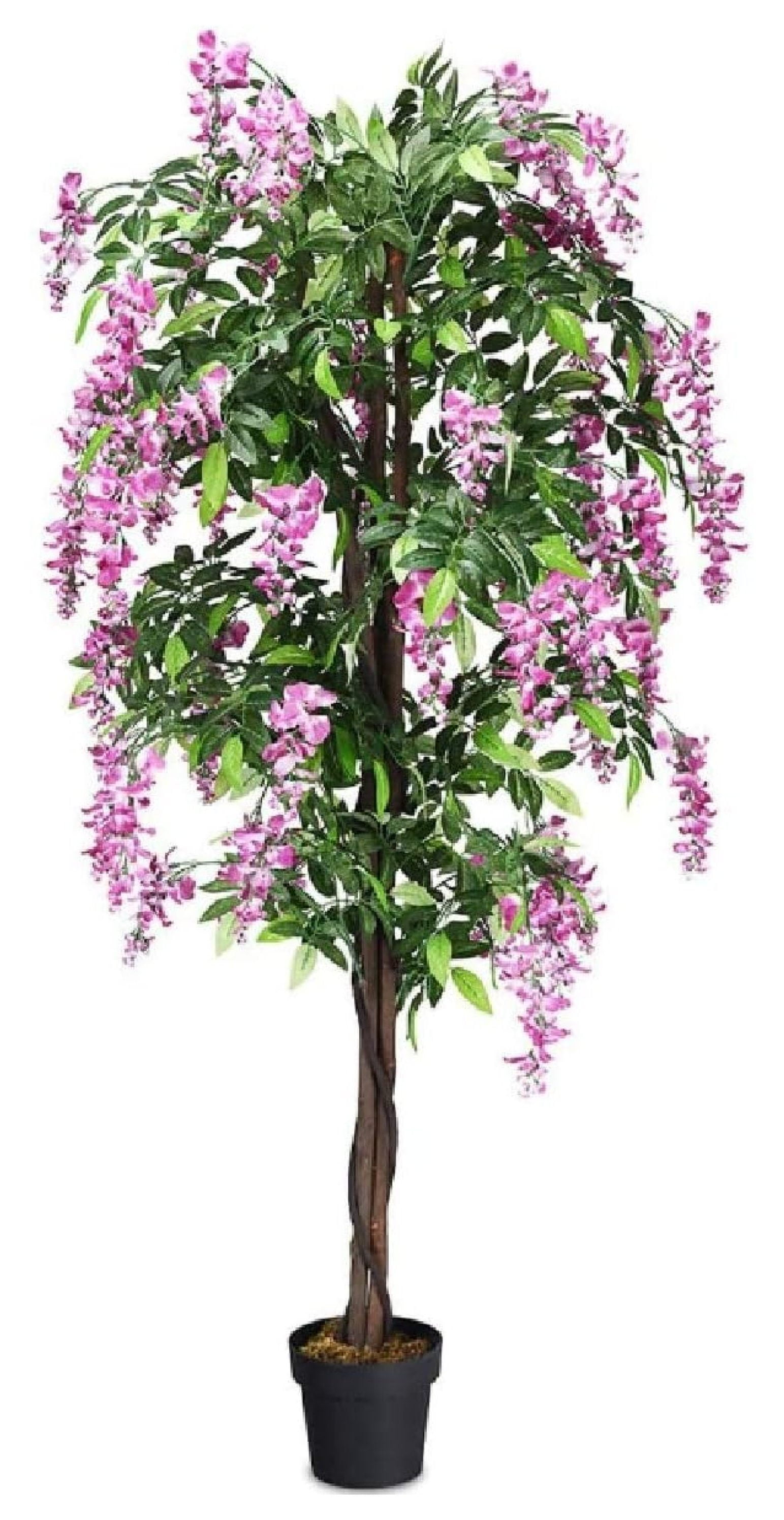 6-Foot Pink and Green Artificial Wisteria Tree in Black Pot
