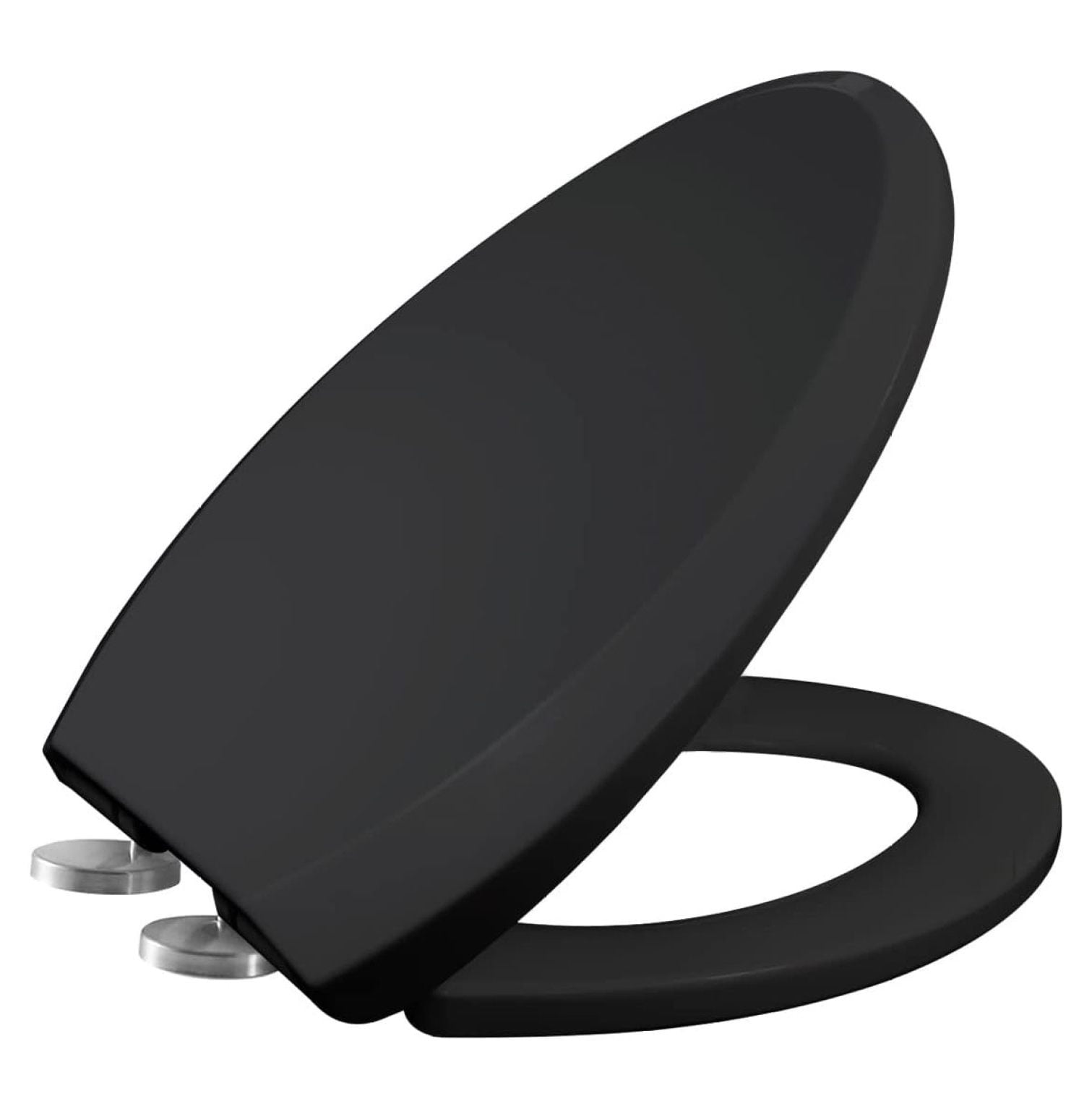 YfulYde Black Elongated Toilet Seat Standard Universal Replacement Plastic Cover 18.5" Soft Close Top Mounted Easy Install