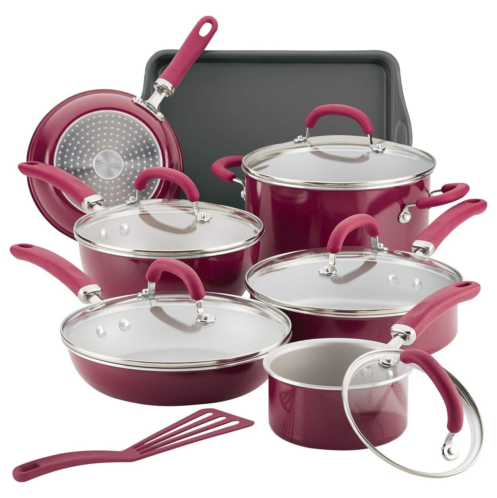 Burgundy Shimmer Aluminum Nonstick 13-Piece Cookware Set