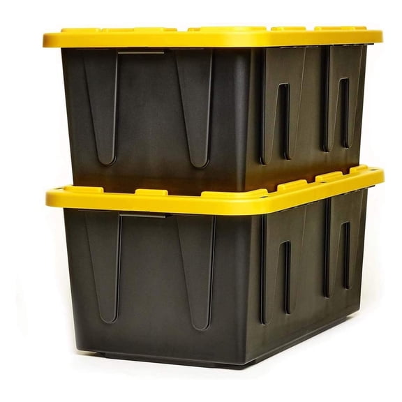 YfulYde Durabit 27 Gallon Stackable Home Storage Container Bins Heavy Duty Opaque Base Organization Totes with Snap On Lid, 2 Pack, Black and Yellow