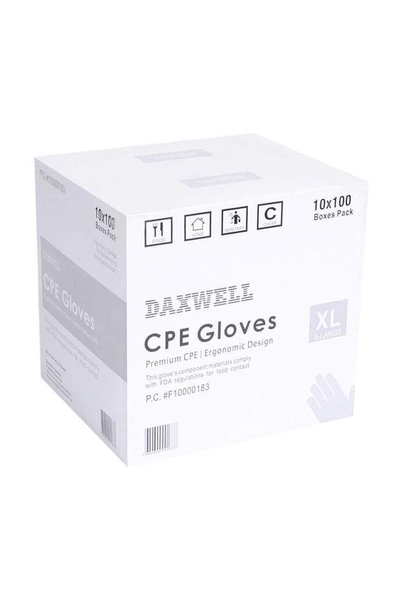 Gloves, Embossed, Premium Cast Polyethylene (CPE), Powder , Extra Large, Clear, F10000183 (Case of 1,000, 10 Boxes of 100)