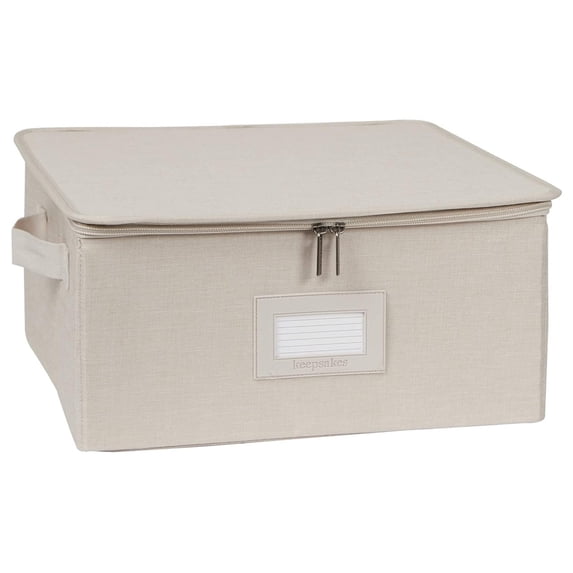 YfulYde Keepsakes Dish Storage Box – Stackable, Reinforced Handles, China Storage-Beige Heather
