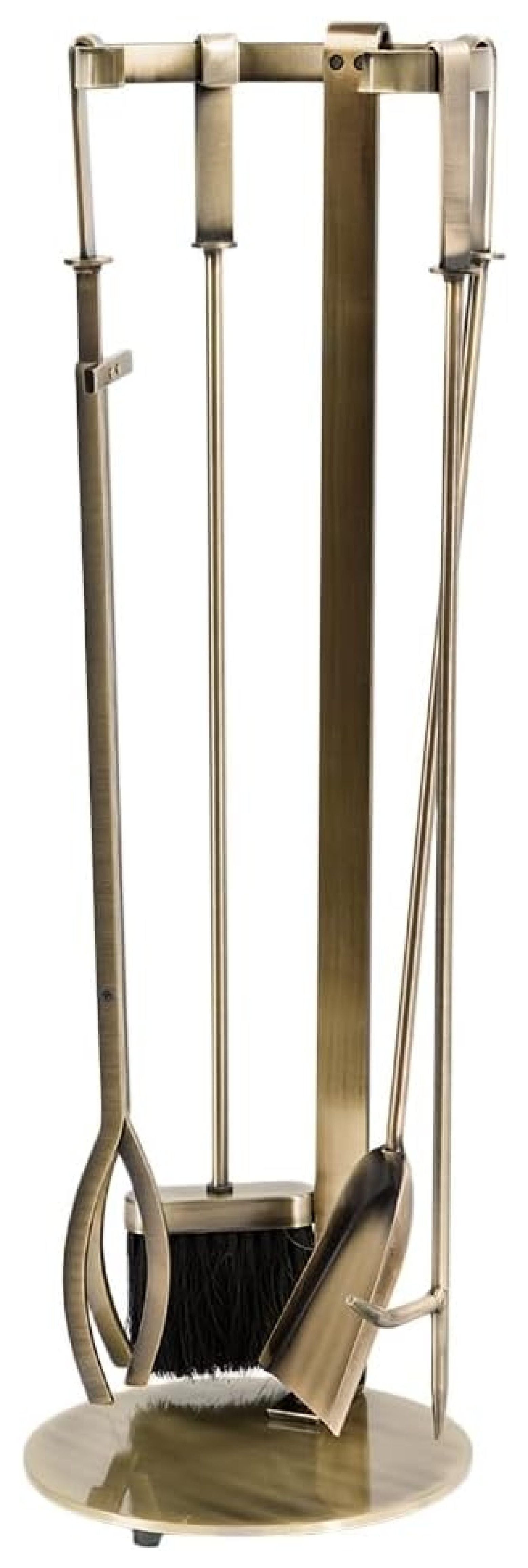 Aged Brass Steel Fireplace Tool Set with Brush, Shovel, Poker, Tongs, and Stand