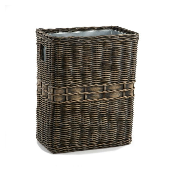 YfulYde Large Rectangular Wicker Waste Basket with Metal Liner, 14.5 in L x 9 in W x 18 in H, Antique Walnut Brown