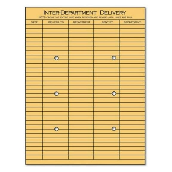 YfulYde Light Brown String/Button Interoffice Envelope, 97, Two-Sided Five-Column Format, 10 x 13, Light Brown , 100/Box