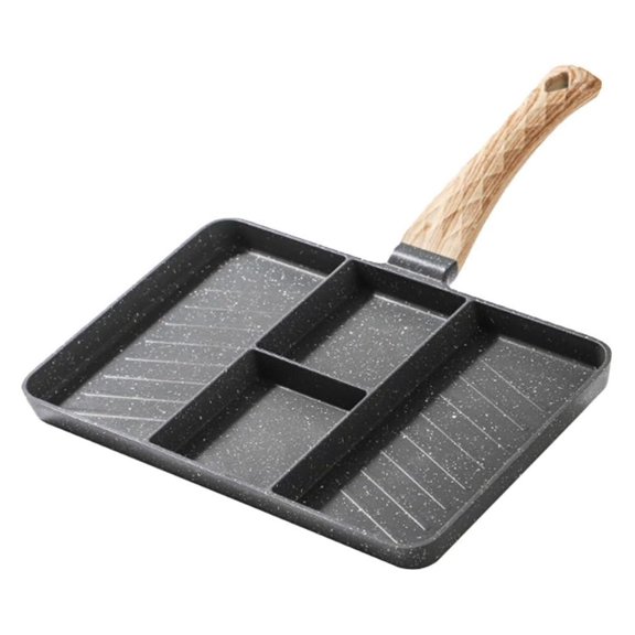 YfulYde Non-Stick Divided Pan: 4-Section Versatile Breakfast Grilling Pan, Stove Tops Skillet Frying Pan Square Grill Skillet for Tamagoyaki Egg Steak