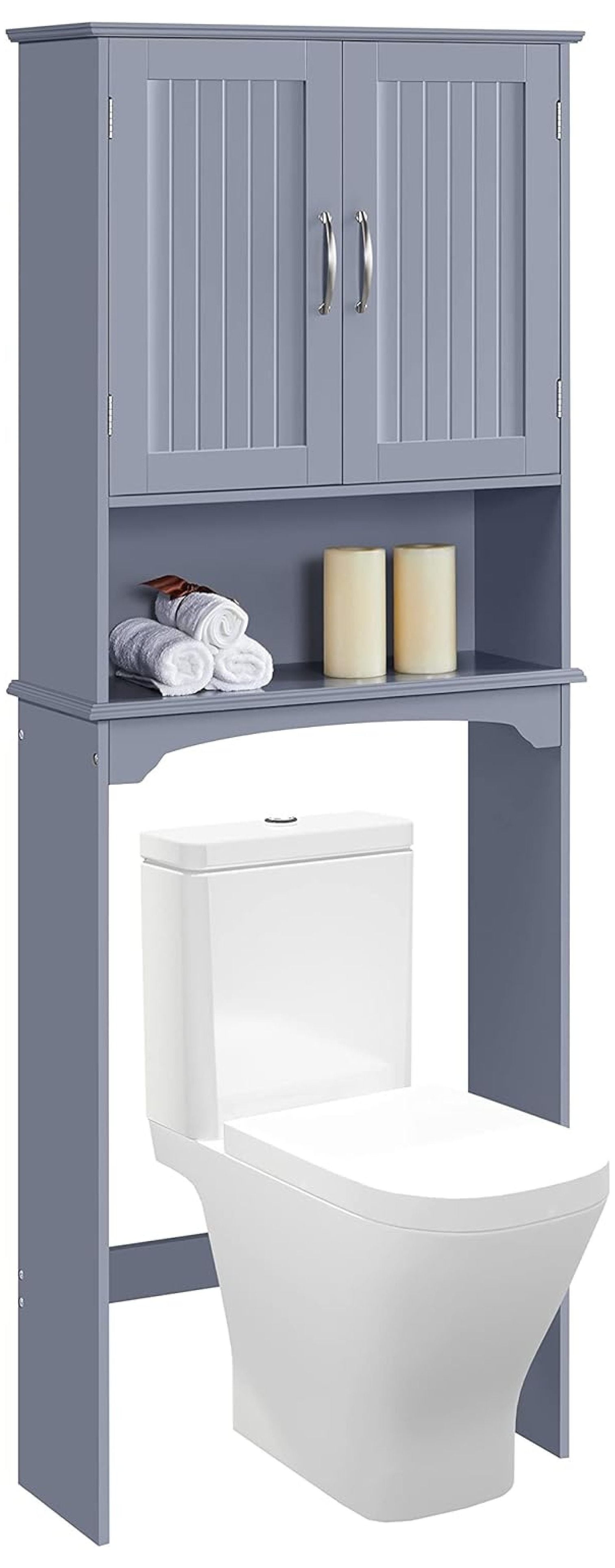 Topeakmart Over The Toilet Storage Cabinet - 2 Doors, Adjustable Shelf, Gray, 24.5x9x66 Inches