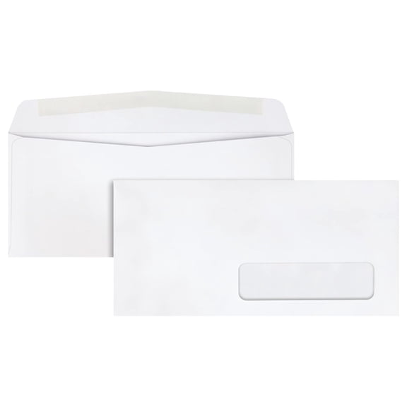 YfulYde Right-Window Envelopes, #10, 24lb, Gummed, White, 500/Box (QUA21332)