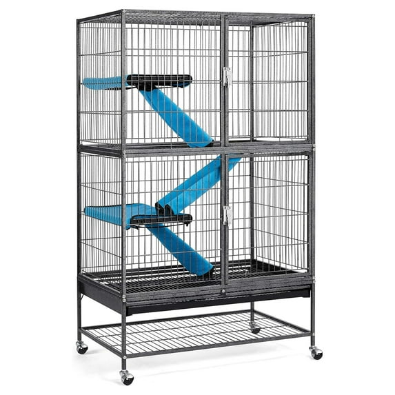 YfulYde Small Animals Cages /Guinea pigs/Chinchilla/Rabbit Cages 2-Story Rolling Metal Critter Nation w/ 2 Removable Ramps &Litter Box, Hammock,Black