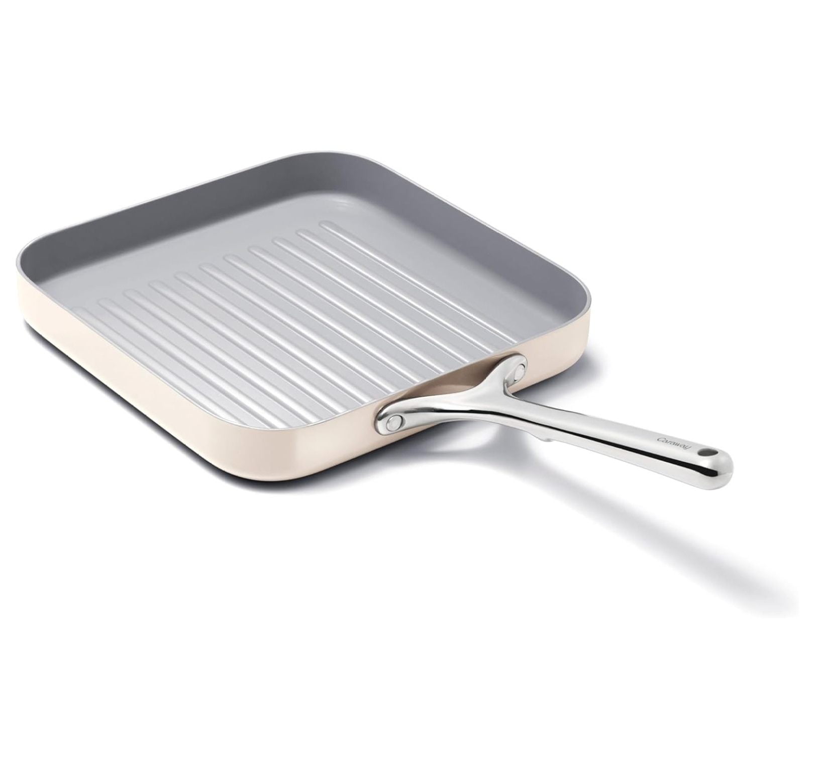 Cream Ceramic Nonstick 11" Square Grill Pan with Stainless Steel Handle
