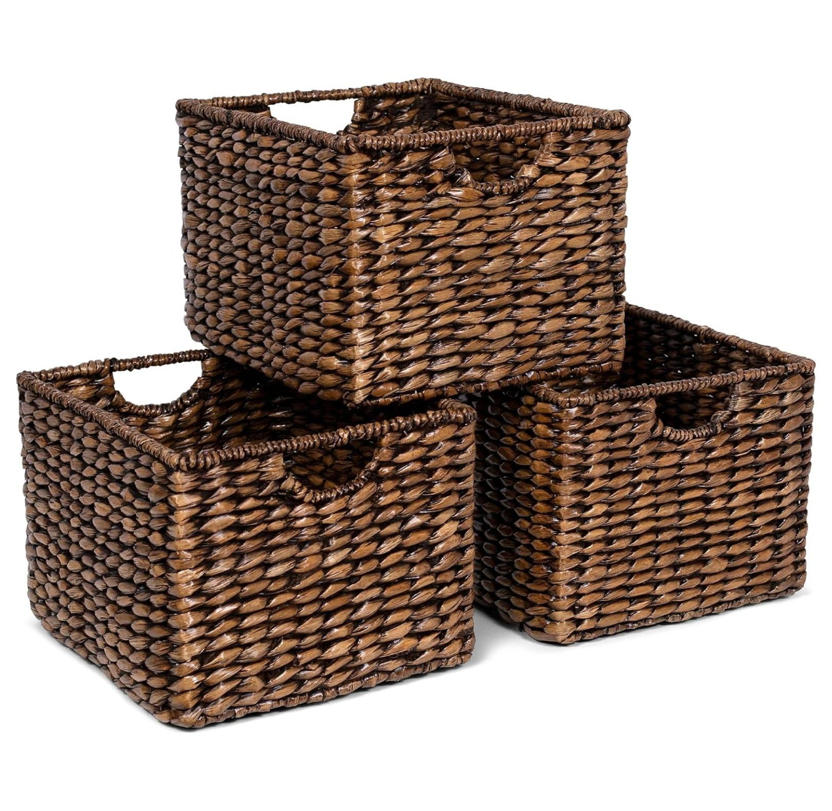 Handwoven Seagrass Rectangular Storage Baskets with Handles - Set of 3