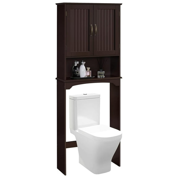 YfulYde Over The Toilet Storage Cabinet Bathroom Organizer with Adjustable Shelf & Double Doors for Toilet, Home Space-Saving Furniture, L24.5xW9xH66 Inches, Espresso