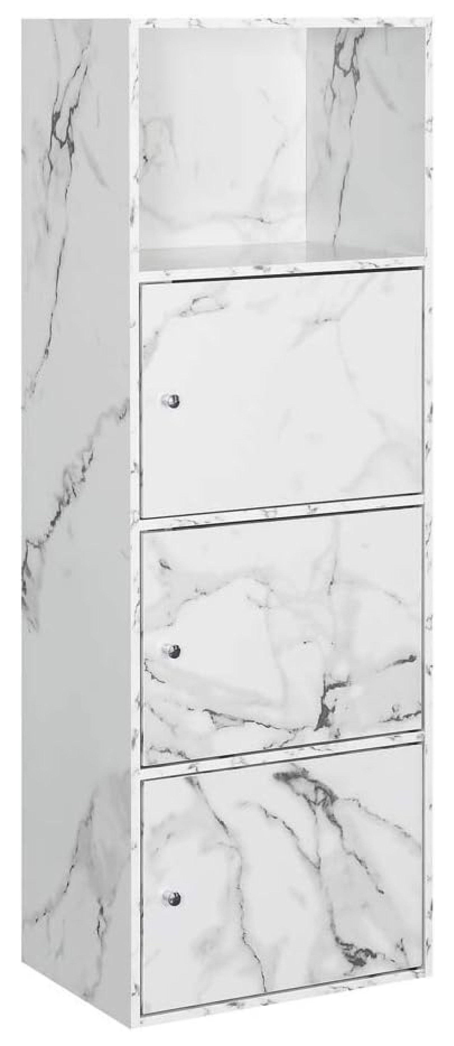 White Faux Marble 3-Door Office Storage Cabinet with Adjustable Shelving