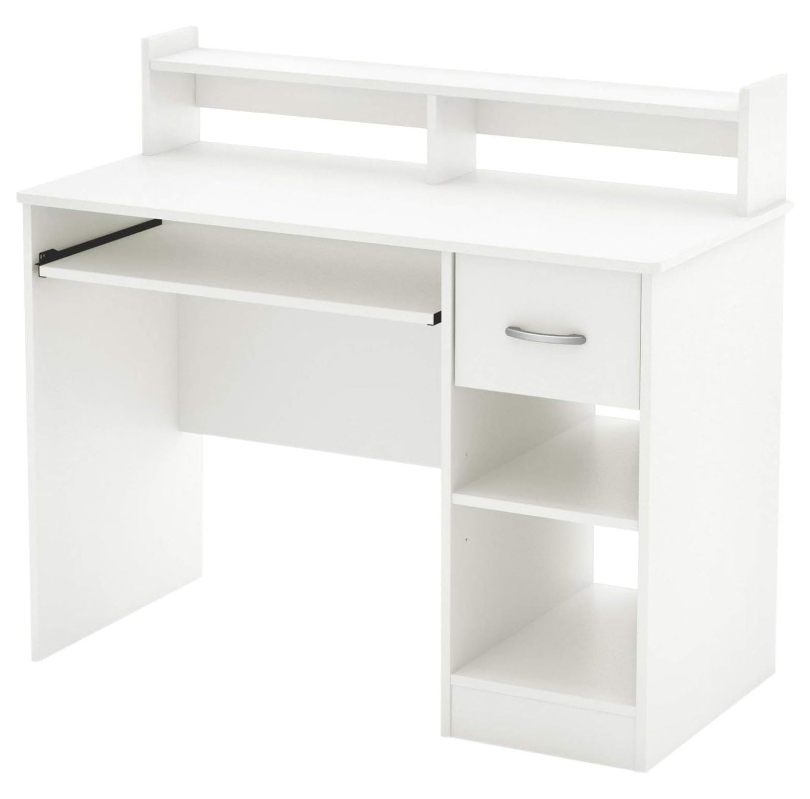 White Wood Computer Desk with Hutch and Drawer