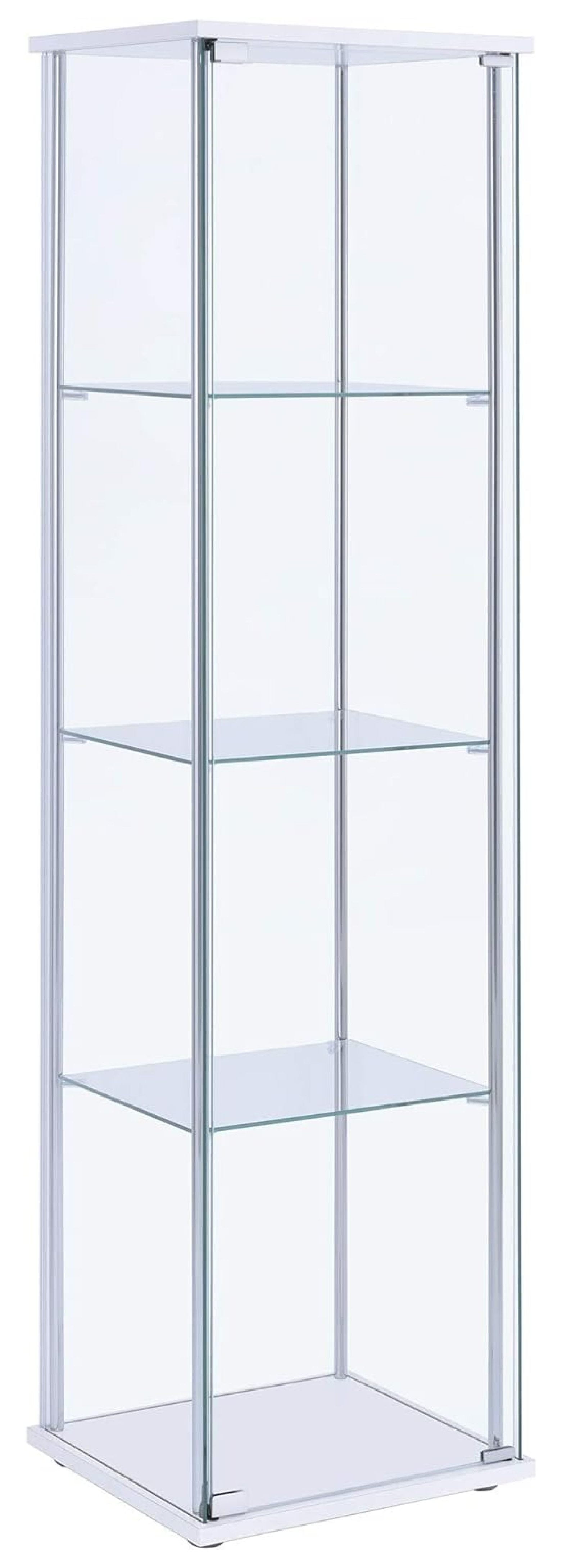 Tall White and Chrome Glass Curio Cabinet with Shelves