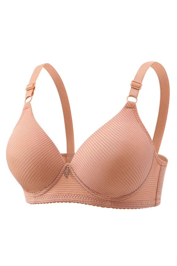 B Cup Vertical Ribbed Wireless Bra, Adjustable Thin Straps Light Mesh Side Support Casual Lingerie Khaki 36/80B