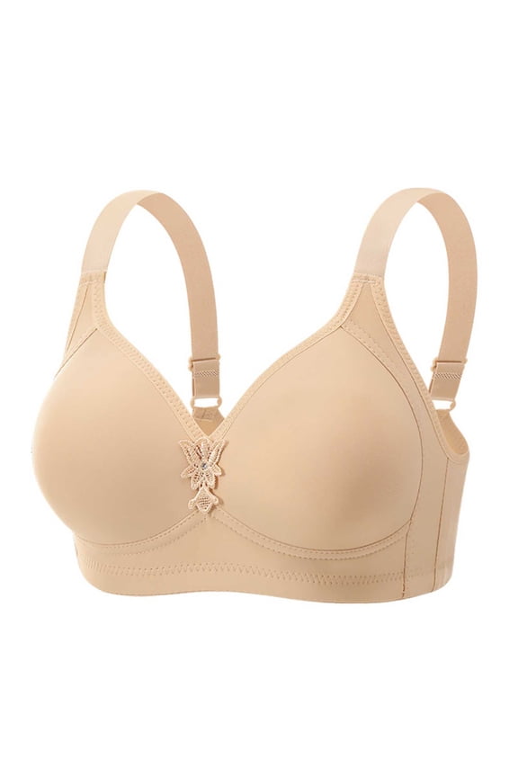 BC Cup Solid Wireless Everyday Bra, Adjustable Back Hooks Breathable Light Thin Cup Anti-Sagging Underwear Beige 46
