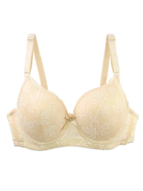 BC Cup Underwire Thin Support Bra, Full Bust Side Lift Anti-Droop Adjustable Straps Sleep Lingerie Beige 80C