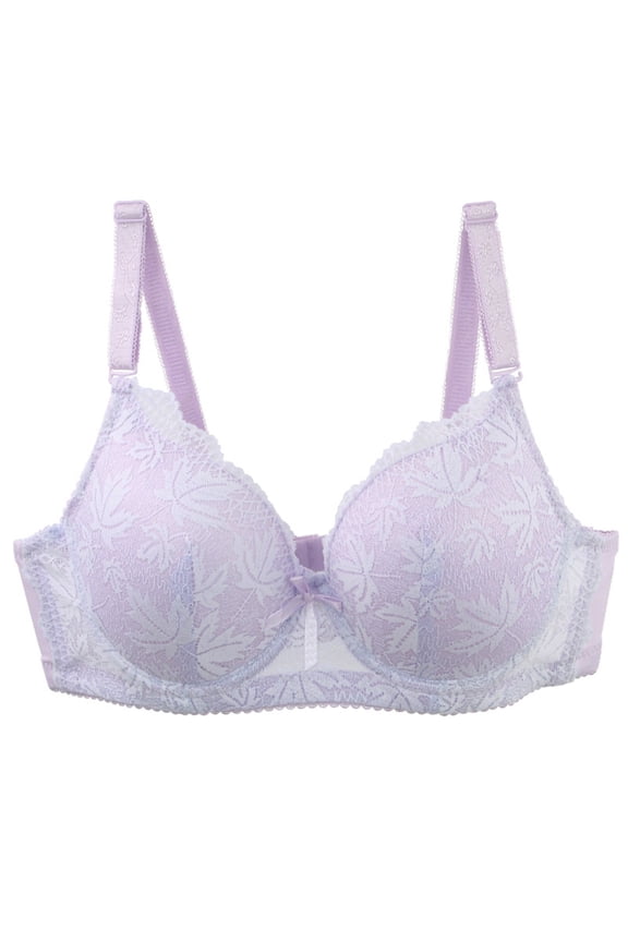 BC Cup Underwire Thin Support Bra, Full Bust Side Lift Anti-Droop Adjustable Straps Sleep Lingerie Purple 80C