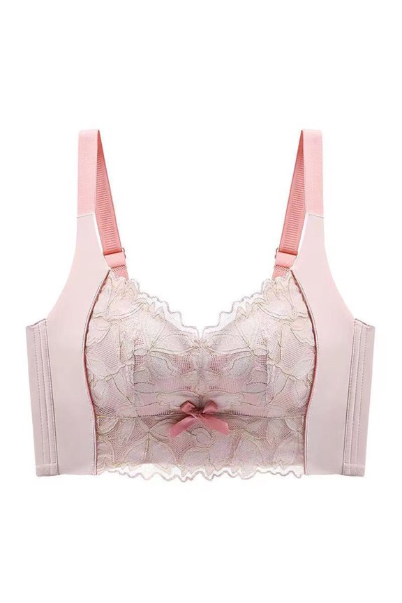 Bras for Women Soft Push Up Wireless Everyday Bras Comfortable and Breathless Solid Color Cute Lace Padded Bras Pink L