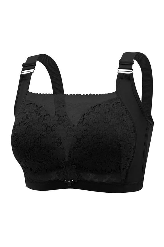 Classic Minimal Wireless Bra, Thin Light Breathable Side Support All Day Comfort Sleep Underwear Black L