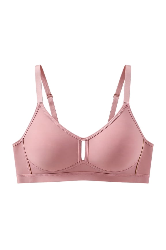 Color Block Thin Wireless Bra, 3 Row Back Hooks Smooth Shaping Fixed Padded Cups Daily Lingerie Pink 34