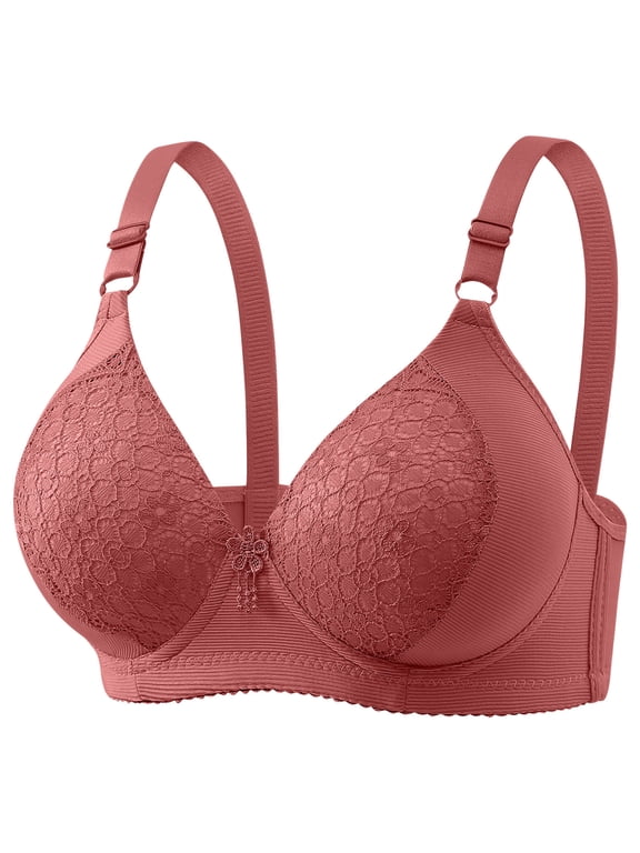 Daily Support Wireless Thin Bra, Breathable Mesh Side Lift Adjustable Straps Minimalist Bralette Red 46