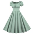 thumbnail image 1 of Ygbgbb Dresses for Women Square Neck Short Sleeve A Line Dresses Elegant Guest Dress Pleated Casual Flowy Cottagecore Maxi Dress Green L, 1 of 4