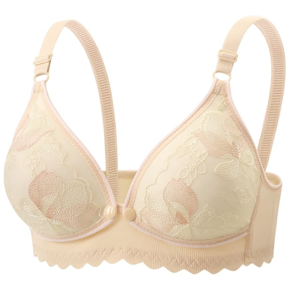Ygbgbb Front Snap Wireless Maternity Nursing Bra, Thin Cooling Cup Side Support Postpartum Anti-Leak Breastfeeding Bralette Beige 38
