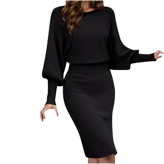 Ygbgbb Ladies' Sexy Solid Color Hip Hugging Versatile Knitted Skirt Sweater Dress (Black,S)