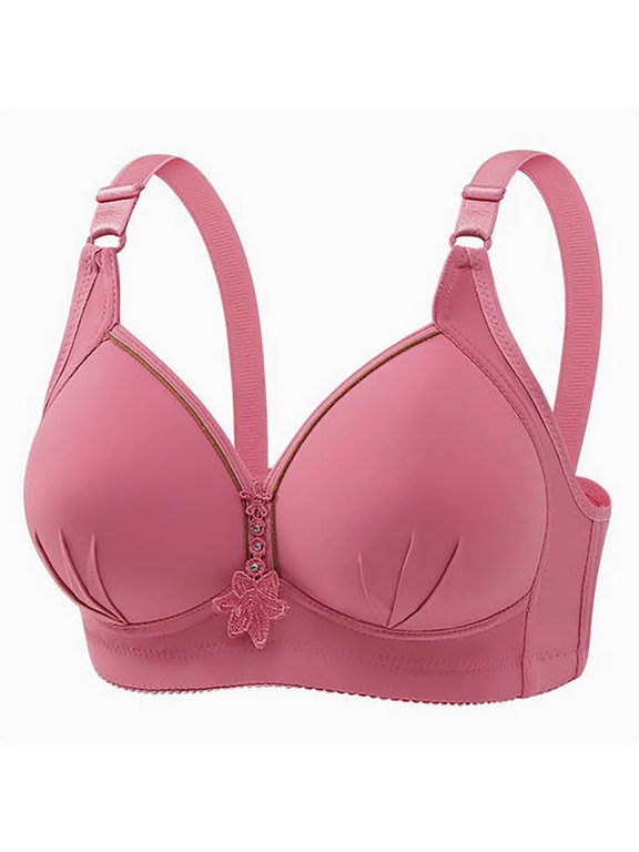 Large Bust Wireless Support Bra for Middle Aged Women, Thin Breathable Side Lift Anti Sag Casual Bralette Red XL