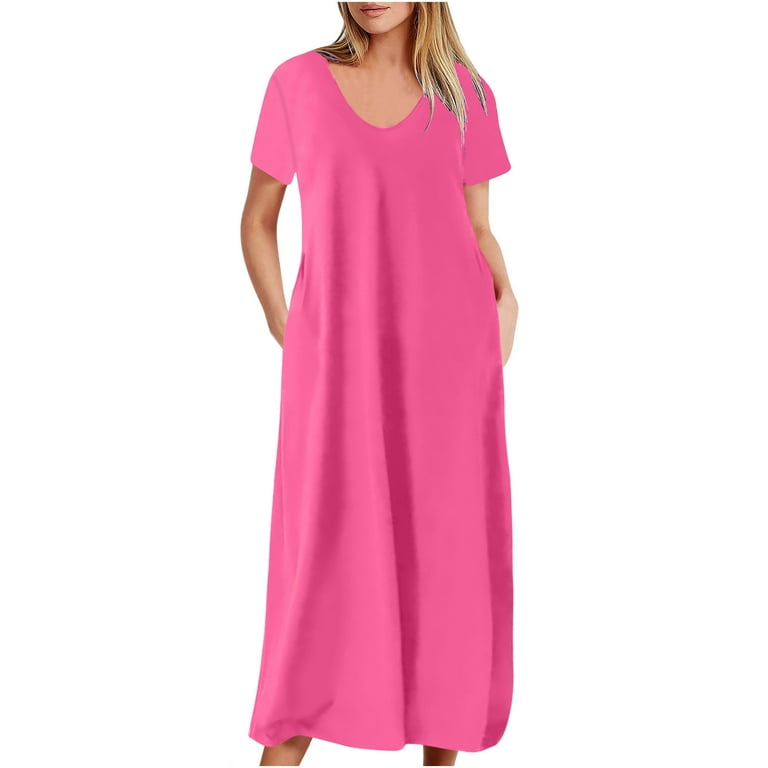 Casual Short sleeve Solid Color Round neck Plus size maxi Dresses Casual Short sleeve Solid Color Round neck Plus size maxi Dresses