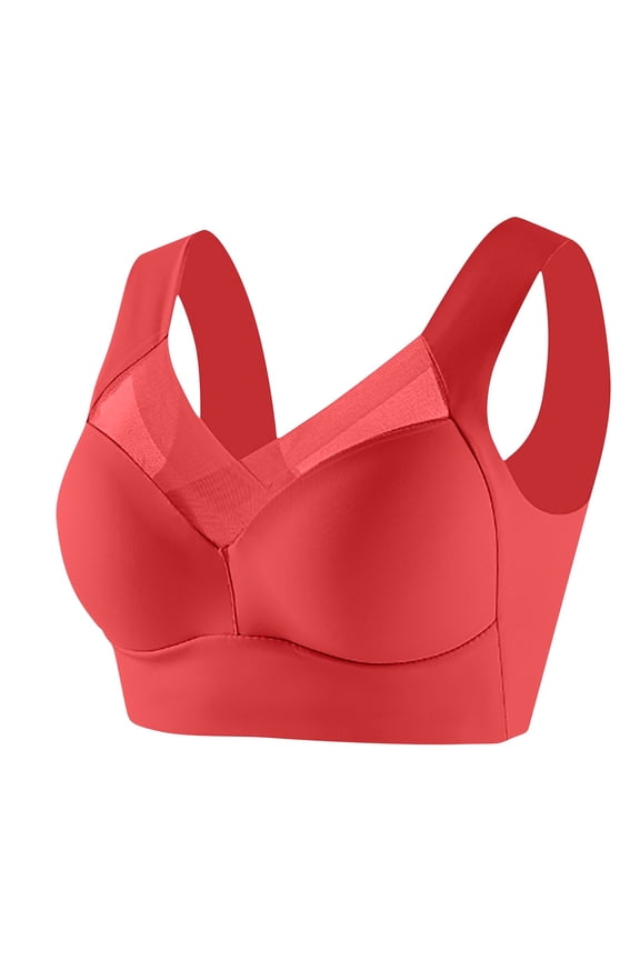 No Wire Thin Tank Support Bra, Adjustable Straps Side Boob Control Breathable Everyday Bralette Red XXXL