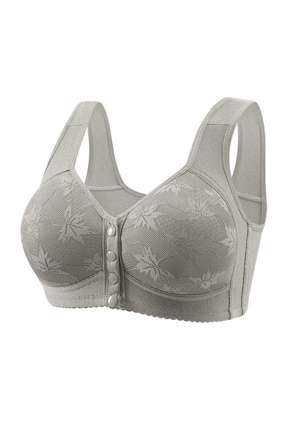 Non Magnetic Wireless Front Clip Bra, Thin Cup Wide Band Plus Size Side Support Everyday Trendy Bra Gray M