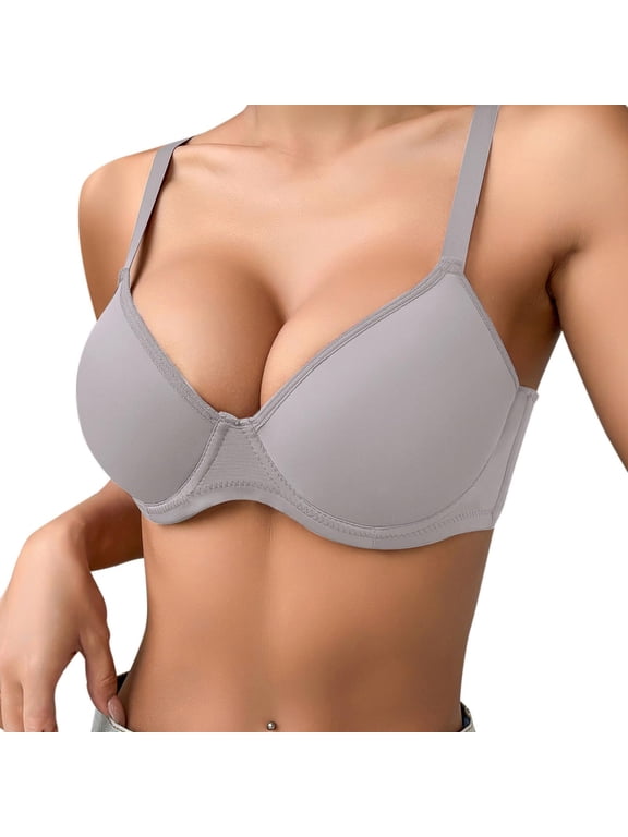 Plain Underwire Support Bra, Thin Lace Mesh Side Lift Adjustable Straps Everyday Sleep Underwear Silver 70B