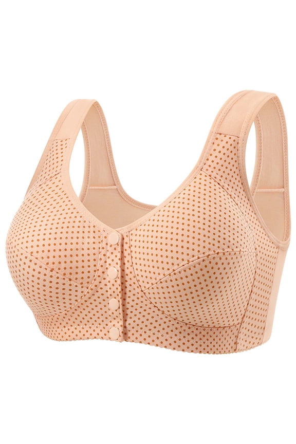 Plus Size Front Snap Wireless Tank Bra, Adjustable Straps Side Support Anti-Spill Workout Sleep Bralette Beige 46