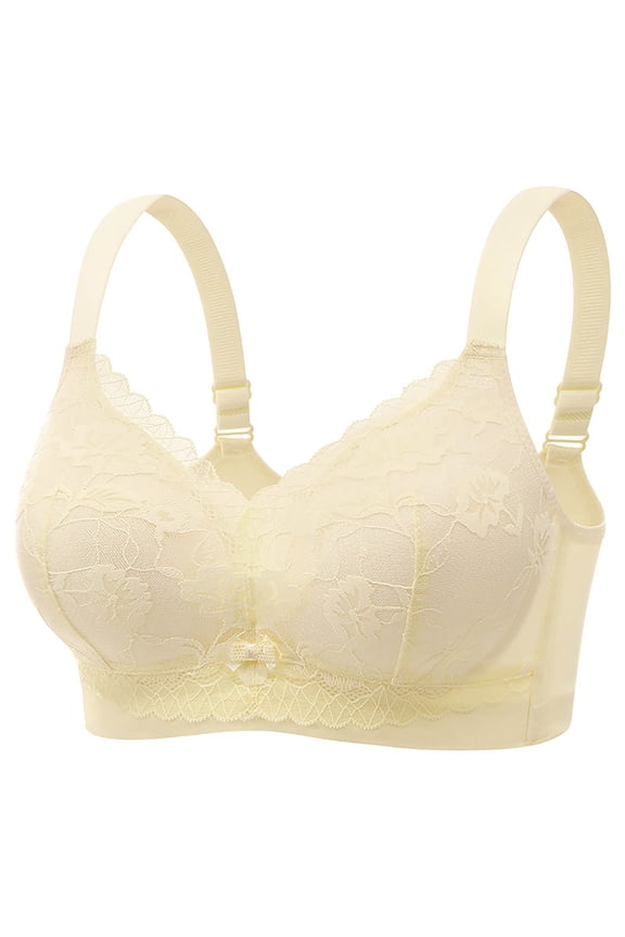 Plus Size Lace Back Support Bra, Wireless Side Boob Coverage Comfort Everyday Lingerie White S