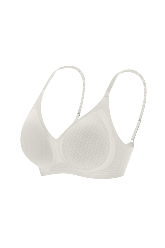 Soft Support Wireless Thin Bra, Breathable Mesh Side Lift Anti Droop Invisible Everyday Bralette White L
