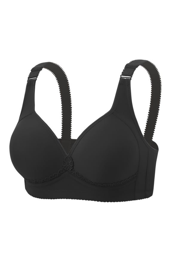 Solid Wireless Sheer Back Seamless Bra, Thin Cooling Mesh Side Lift Trendy Invisible Everyday Bra Black M